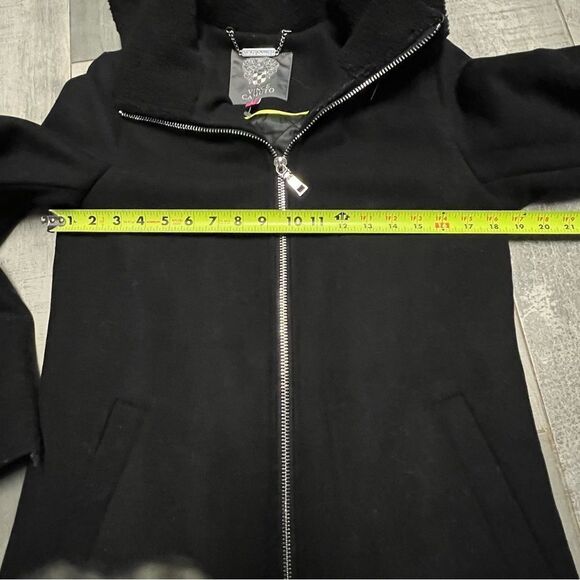NWT Vince Camuto Wool Black Hood Zip Front Casual Fleece Lined Coat Hood XXS - Picture 7 of 14